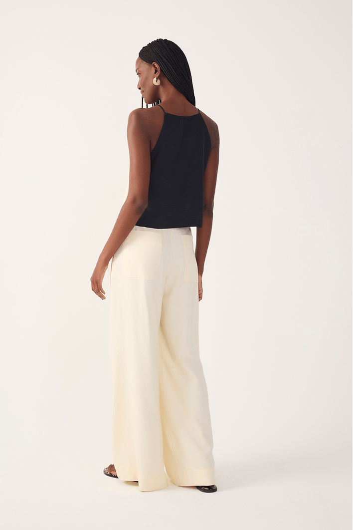 Calça Linho Pantalona Fivela Miçanga