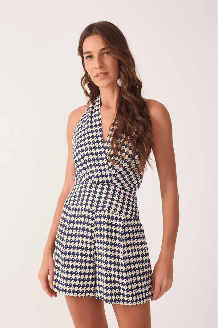 Macaquinho Estampa Escama Azul