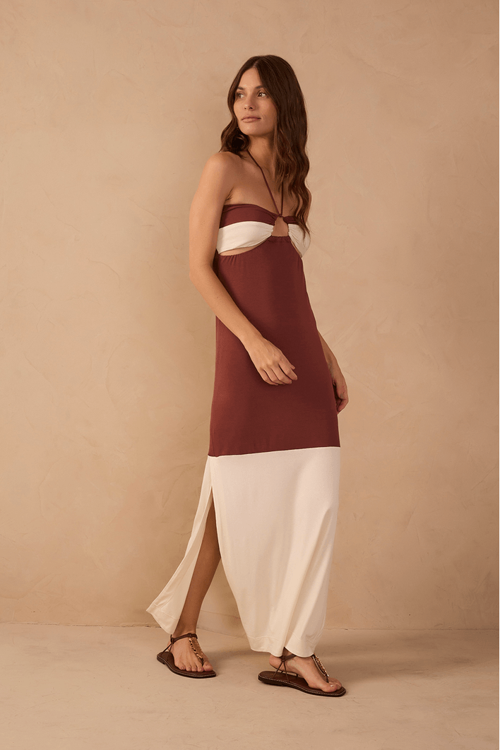 Vestido Malha Crepe Bicolor