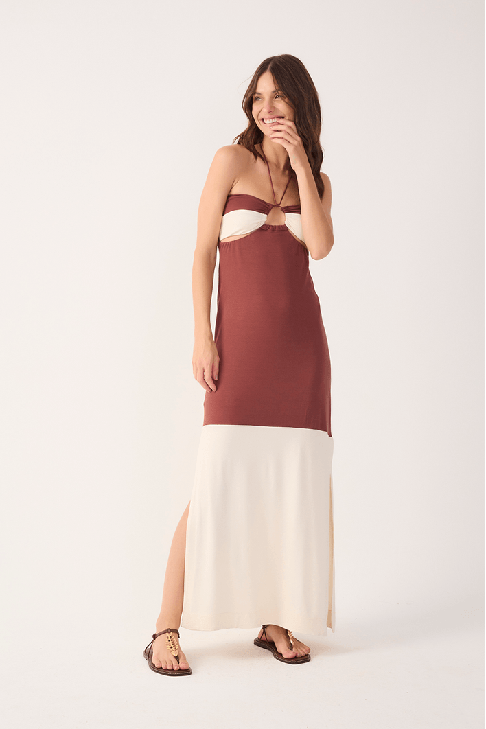 Vestido Malha Crepe Bicolor