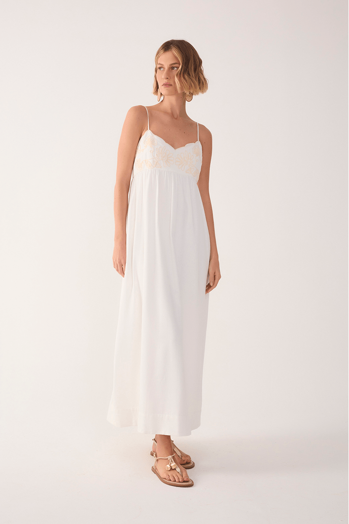 Vestido Cropped Linho Bordado Busto