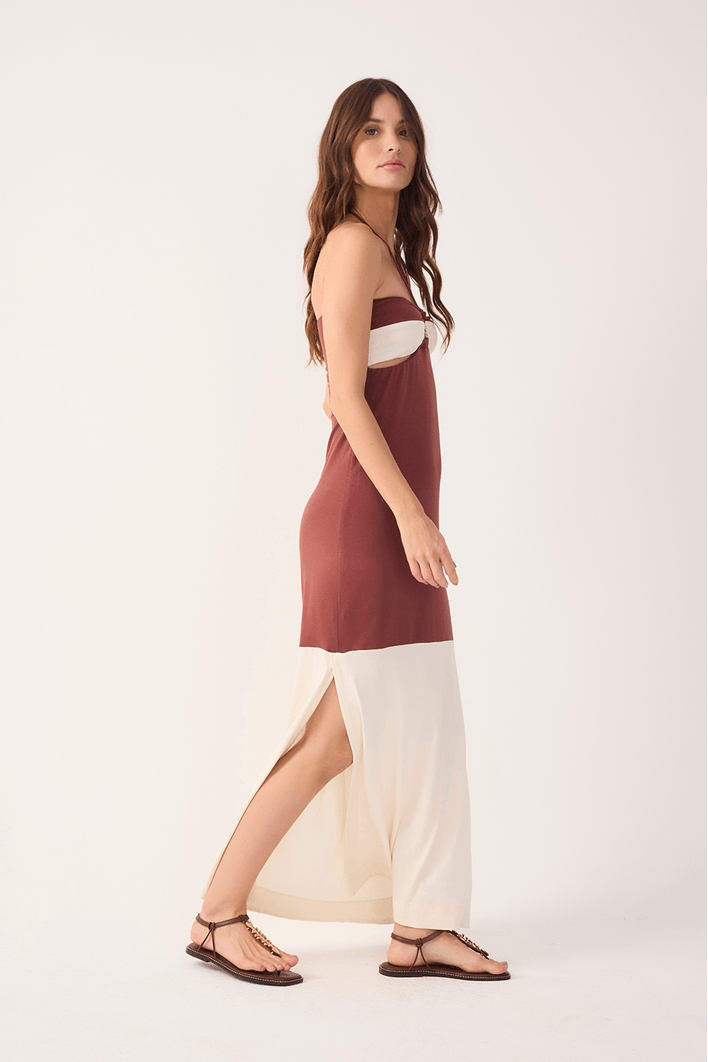 Vestido Malha Crepe Bicolor