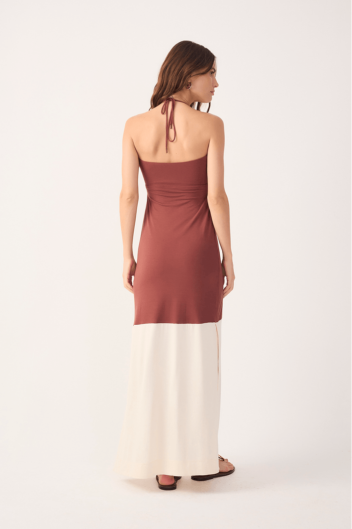 Vestido Malha Crepe Bicolor