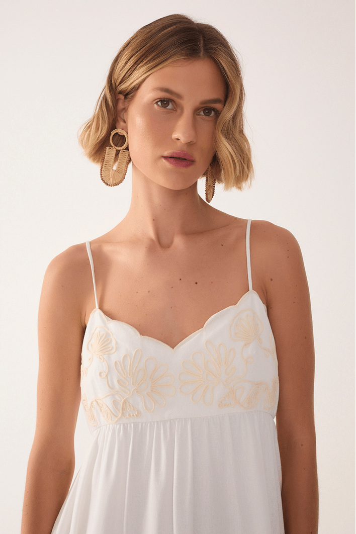 Vestido Cropped Linho Bordado Busto