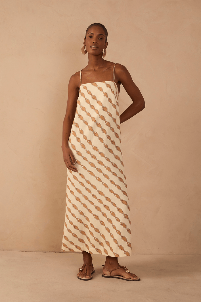 Vestido Cropped Linho Estampa Cardume