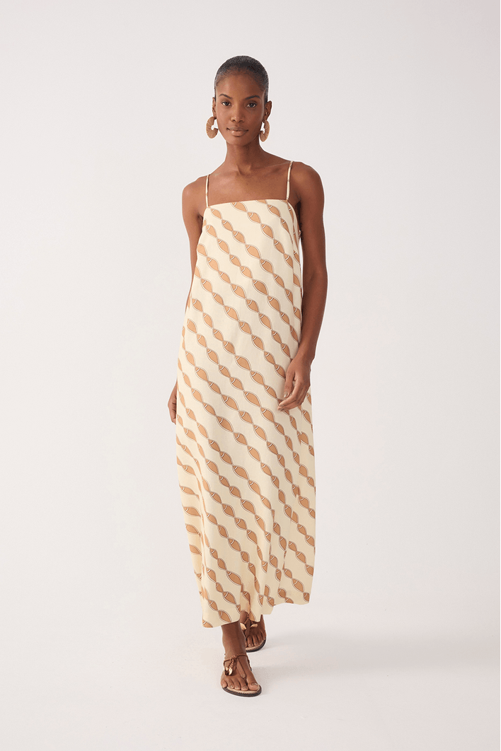 Vestido Cropped Linho Estampa Cardume