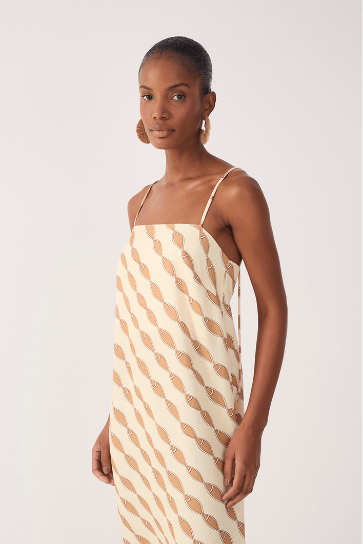 Vestido Cropped Linho Estampa Cardume