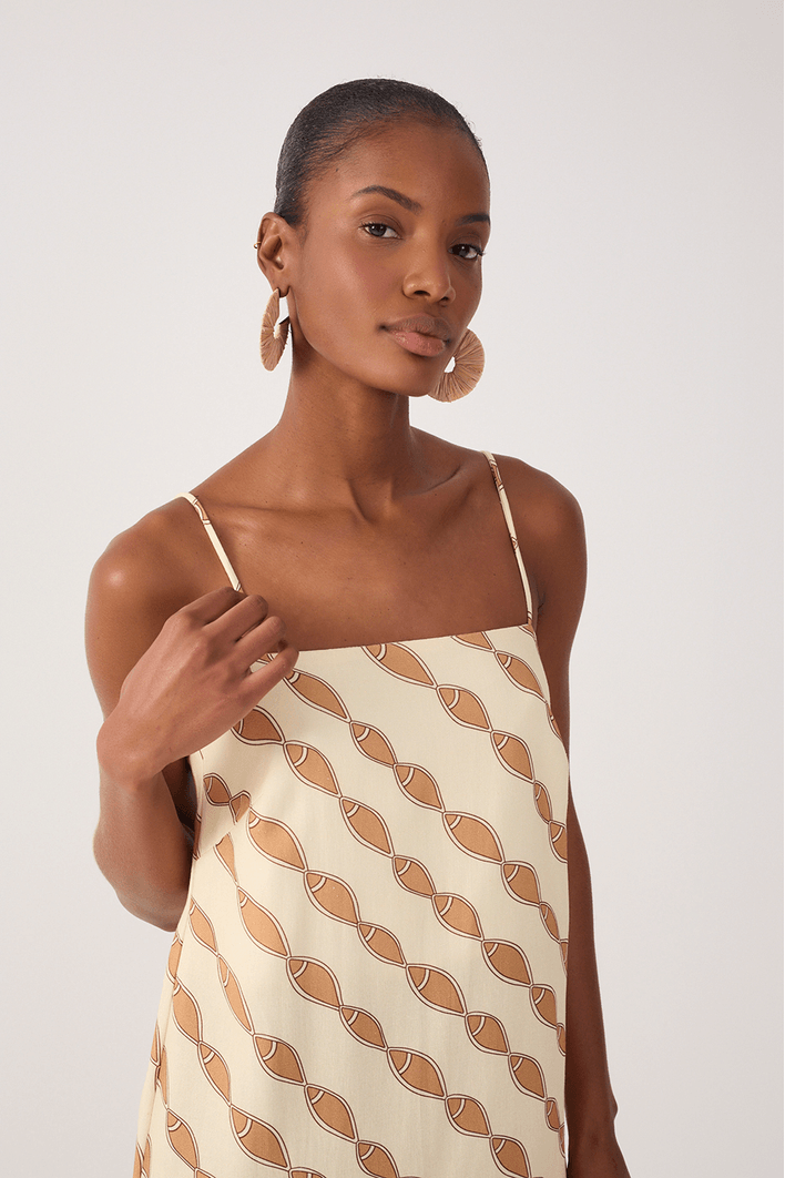 Vestido Cropped Linho Estampa Cardume