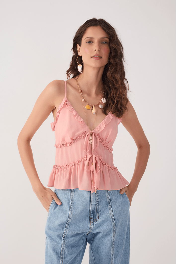 Blusa Crepe Babado Barra