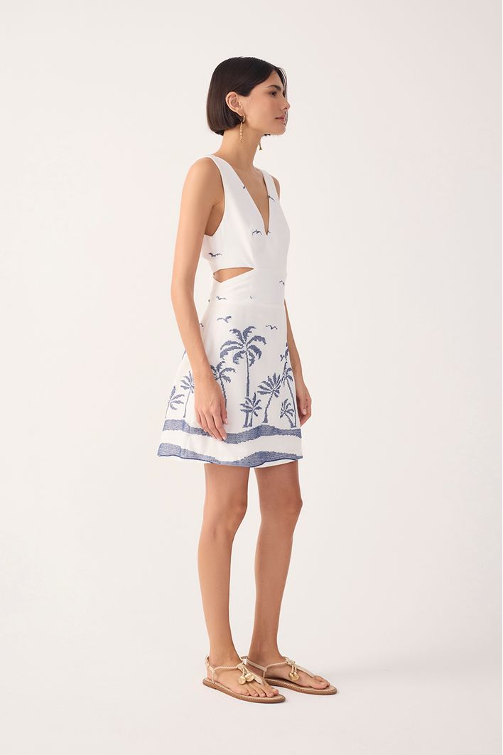 Vestido Curto Linho Bordado Coqueiro