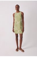 Vestido Curto Linho Bordado Folhas