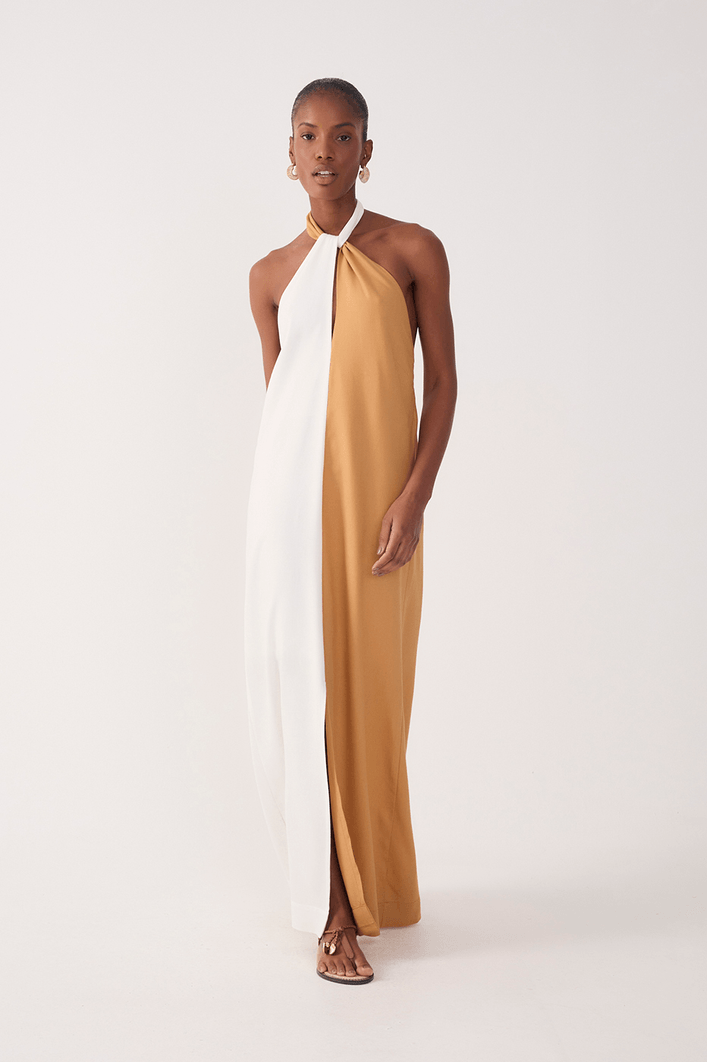 Vestido Cropped Linho Bicolor