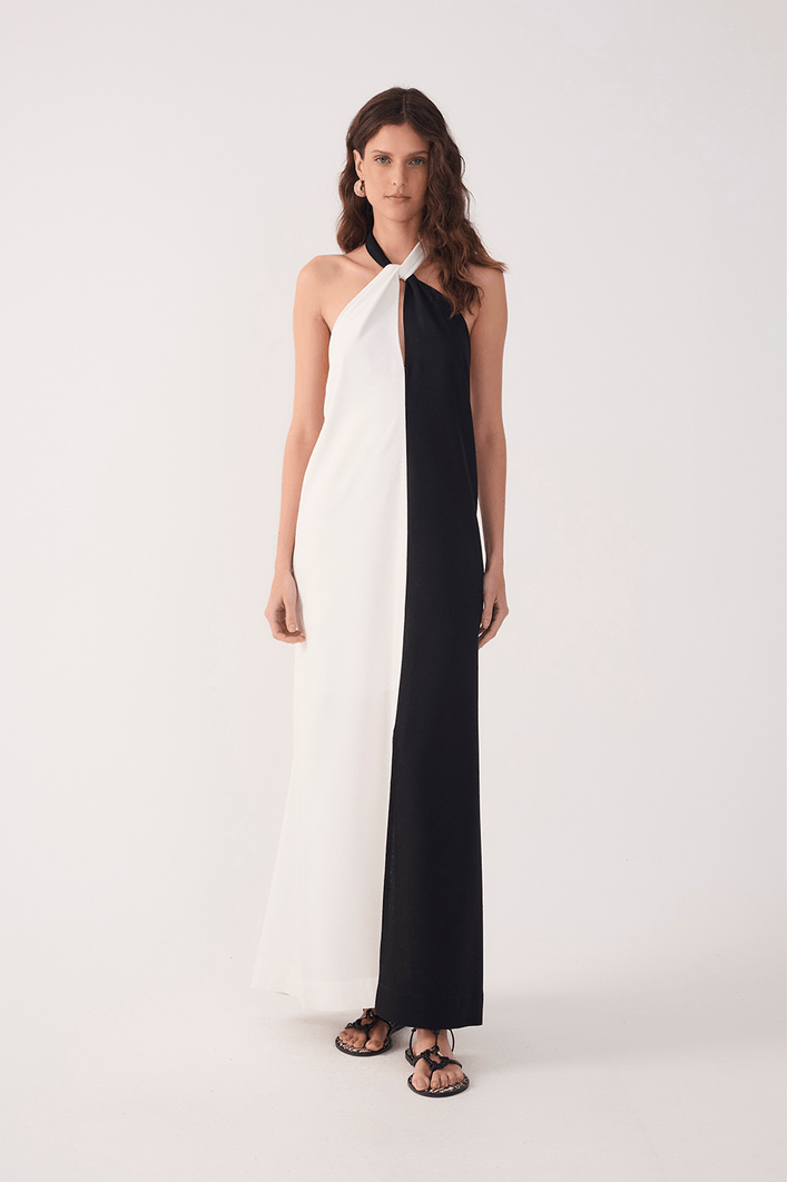 Vestido Cropped Linho Bicolor