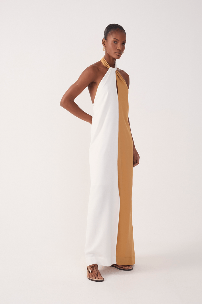 Vestido Cropped Linho Bicolor