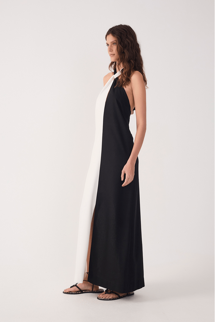Vestido Cropped Linho Bicolor