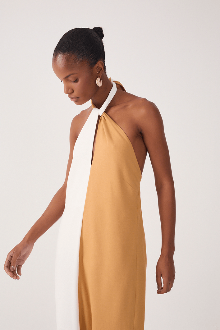 Vestido Cropped Linho Bicolor