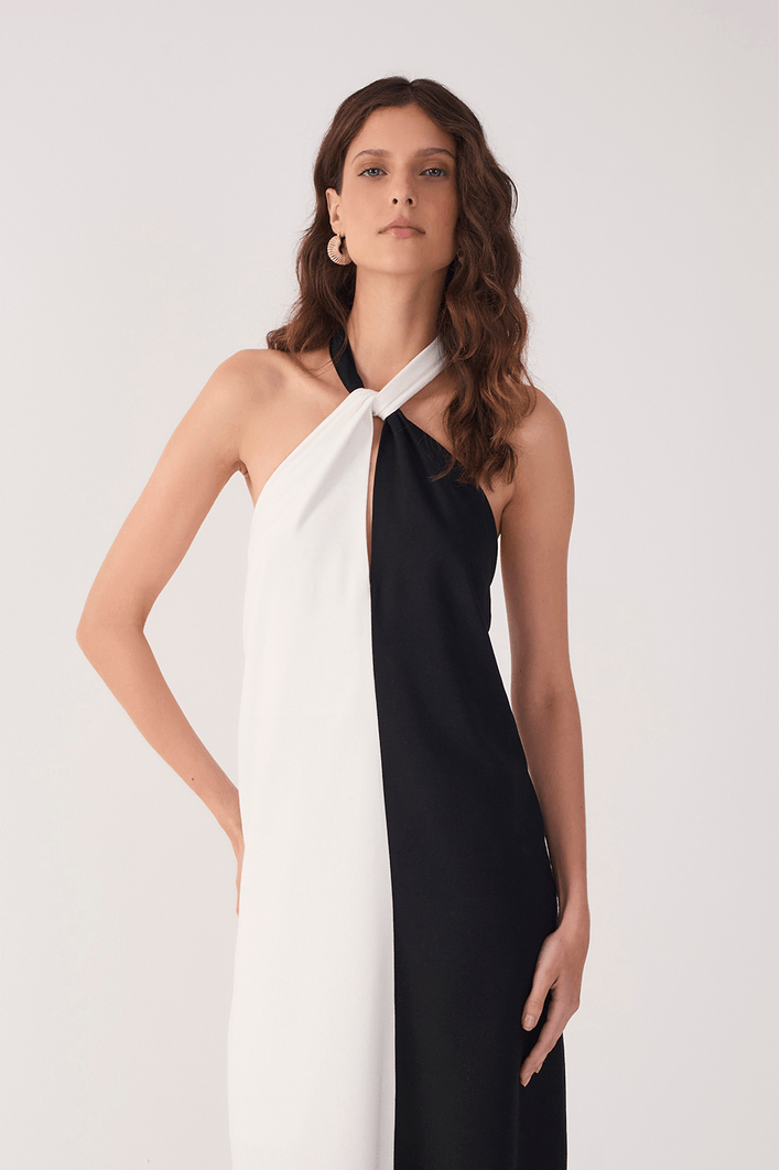 Vestido Cropped Linho Bicolor