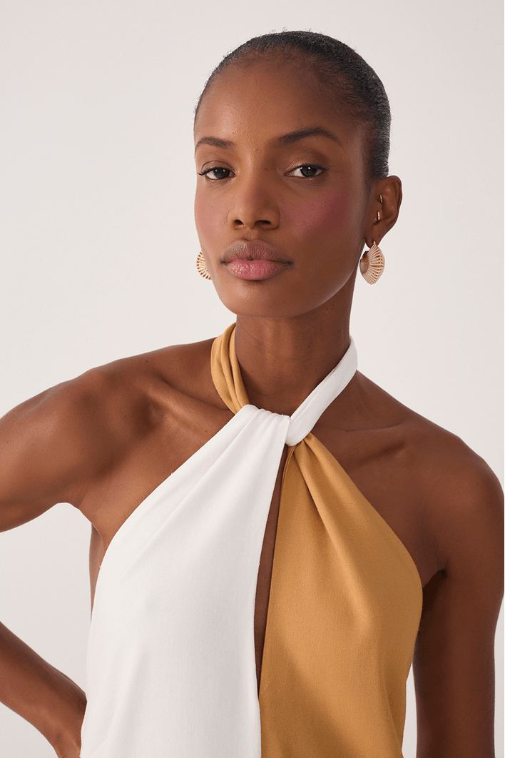 Vestido Cropped Linho Bicolor