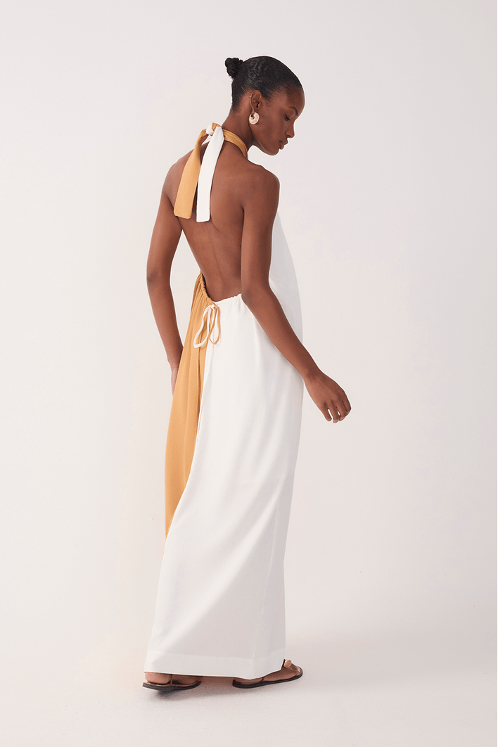 Vestido Cropped Linho Bicolor