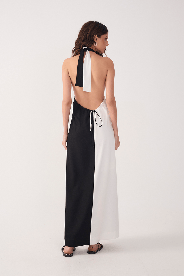 Vestido Cropped Linho Bicolor