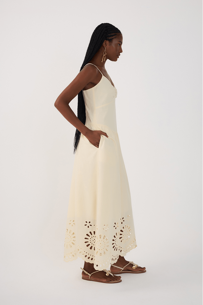 Vestido Cropped Algodão Bordado Barrado