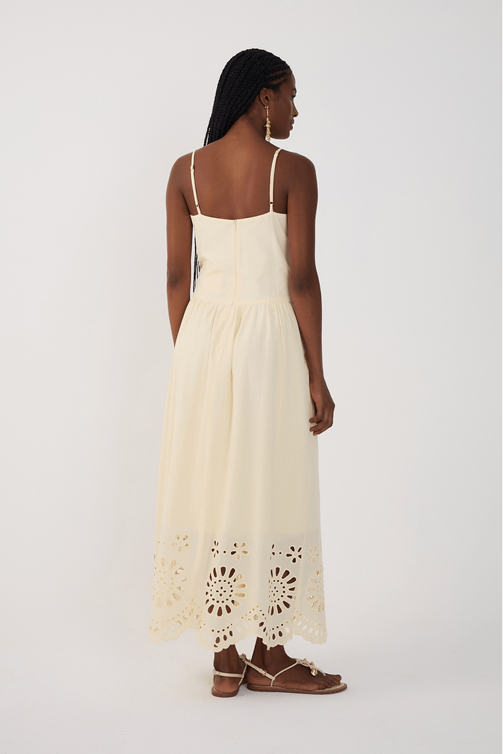 Vestido Cropped Algodão Bordado Barrado