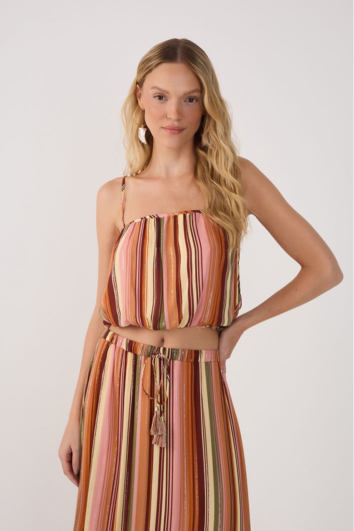 Blusa Balonê Lurex Estampa Bosque