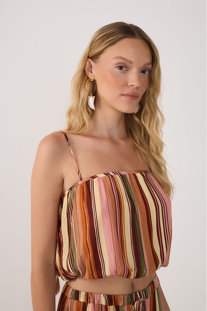 Blusa Balonê Lurex Estampa Bosque