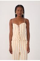 Blusa Linho Listras Zíper Destacavel