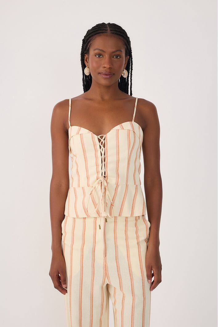 Blusa Linho Listras Zíper Destacavel