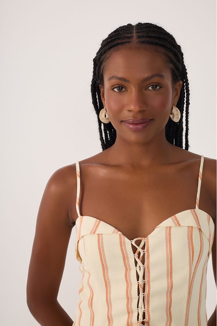 Blusa Linho Listras Zíper Destacavel