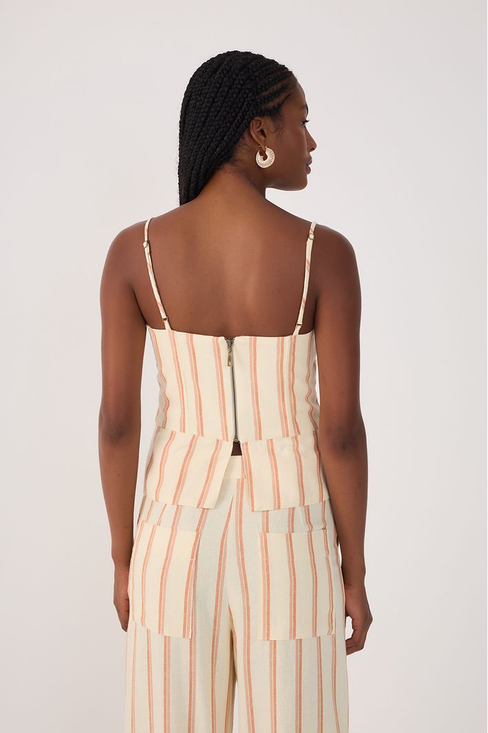 Blusa Linho Listras Zíper Destacavel
