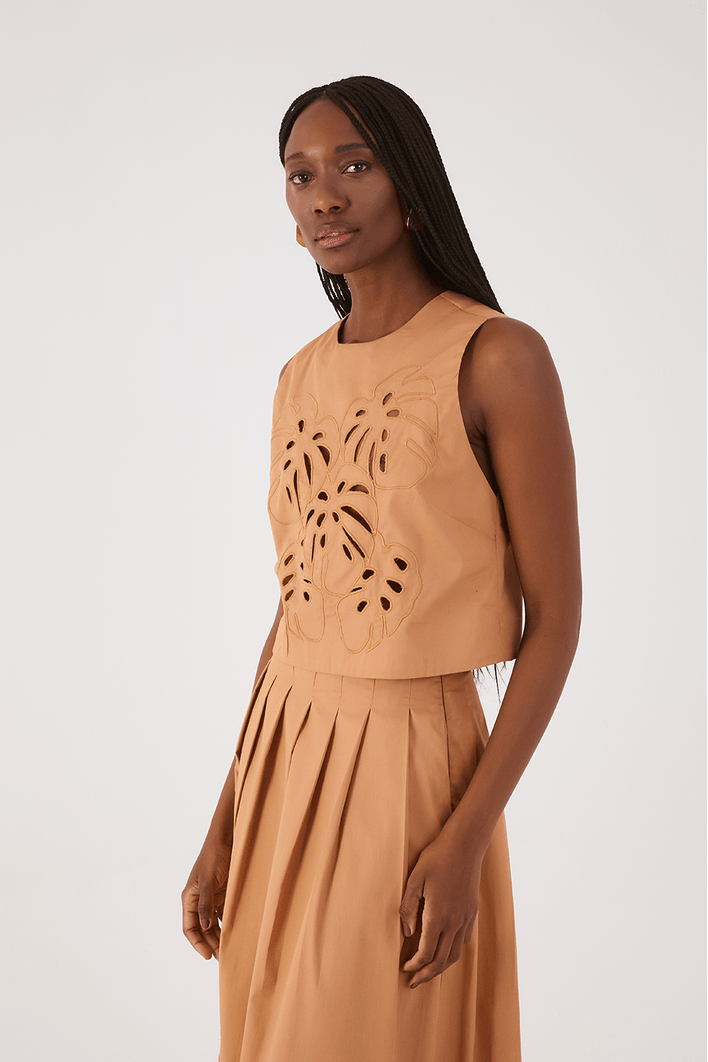 Blusa Algodão Bordado Folhagem