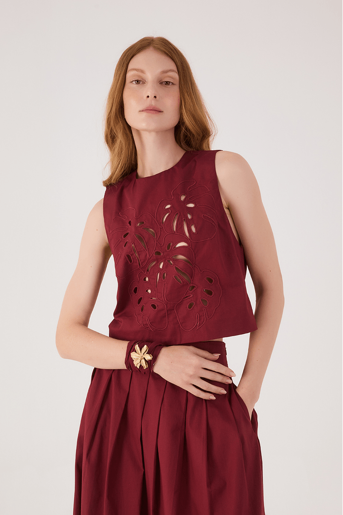 Blusa Algodão Bordado Folhagem