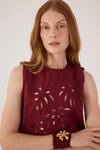 Blusa Algodão Bordado Folhagem