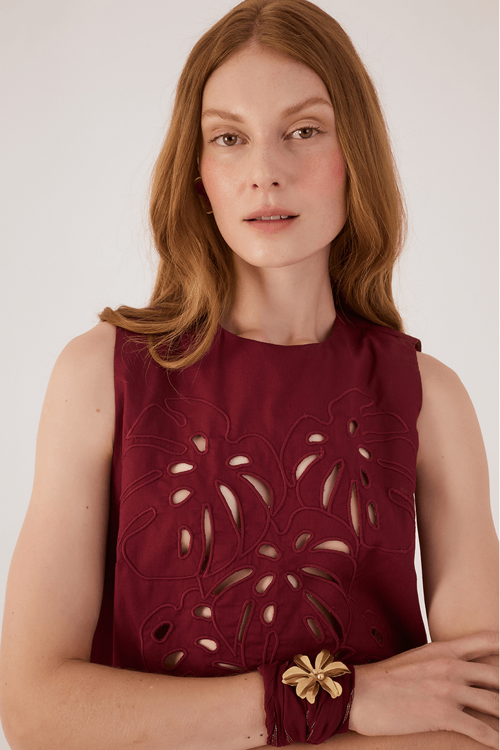 Blusa Algodão Bordado Folhagem