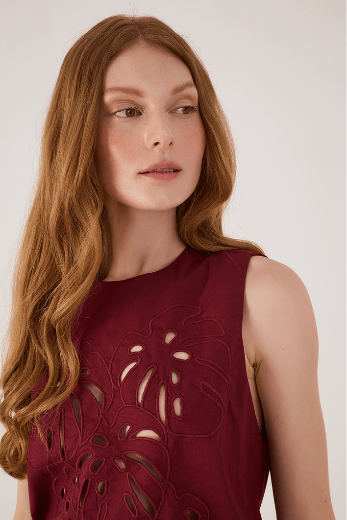 Blusa Algodão Bordado Folhagem