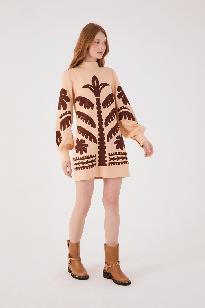 Vestido Linho Bordado Folhagem