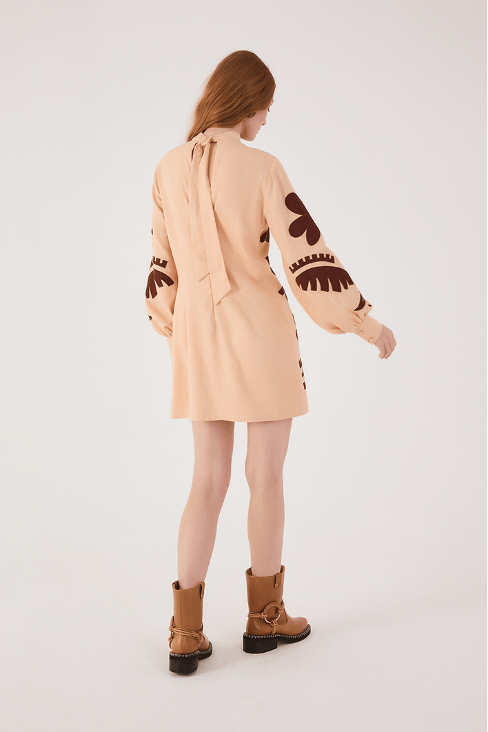 Vestido Linho Bordado Folhagem