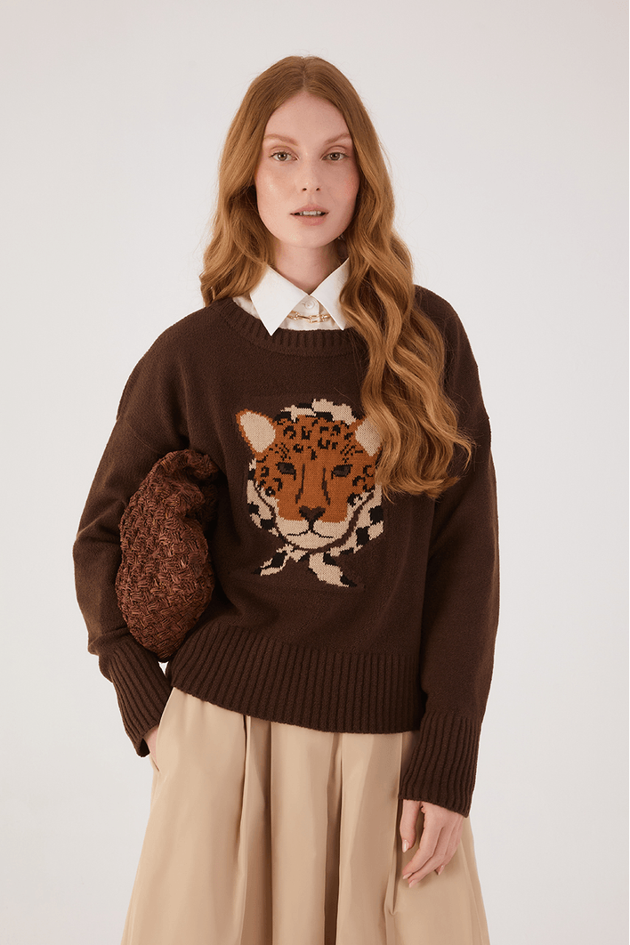 Casaco Tricot Jacquard Onça Pintada