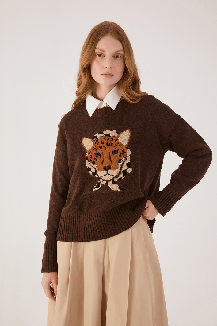 Casaco Tricot Jacquard Onça Pintada