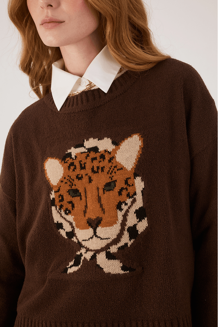 Casaco Tricot Jacquard Onça Pintada