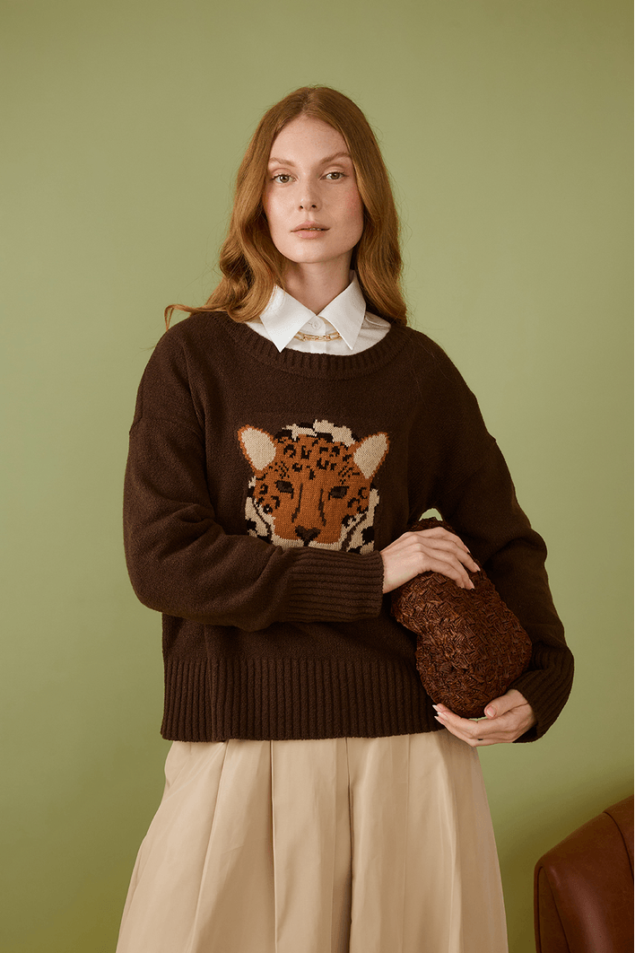 Casaco Tricot Jacquard Onça Pintada