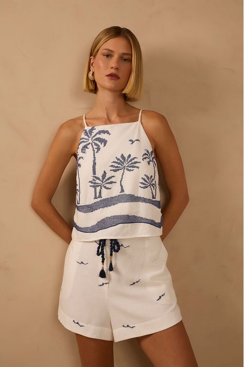 Blusa Linho Bordado Coqueiro