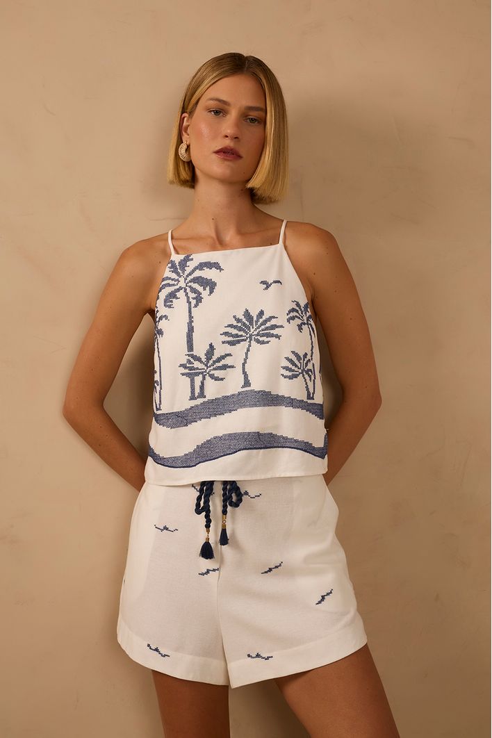 Blusa Linho Bordado Coqueiro