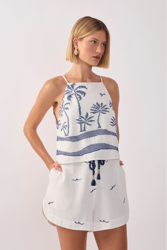 Blusa Linho Bordado Coqueiro