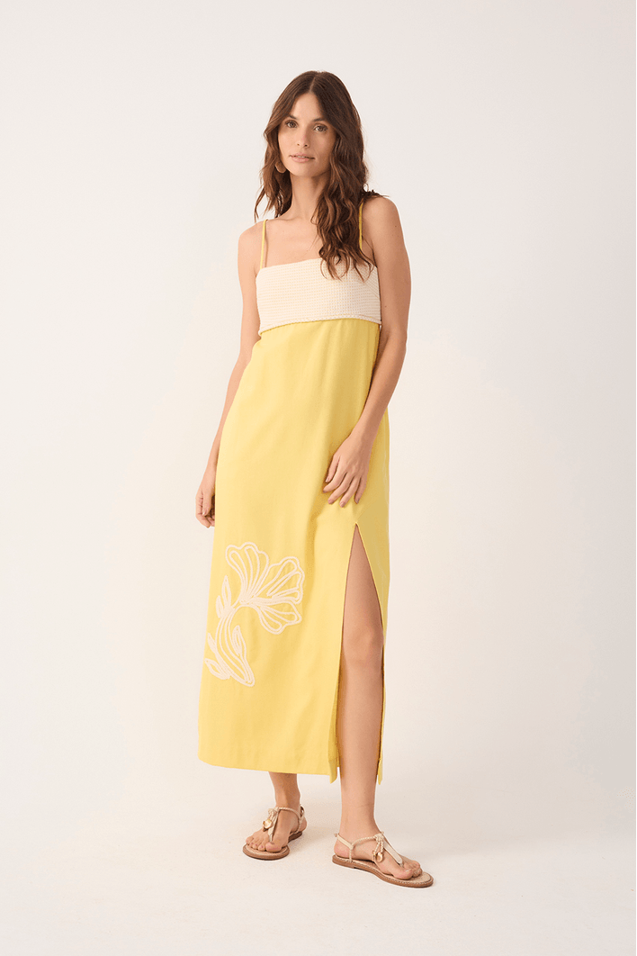 Vestido Cropped Linho Bordado Peixe