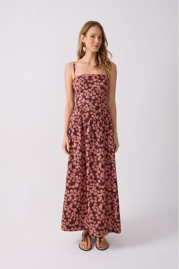 Vestido Cropped Estampa Margaridas Rosa