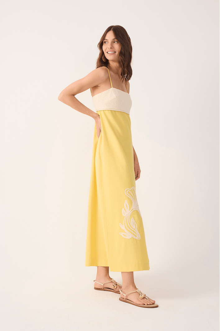 Vestido Cropped Linho Bordado Peixe