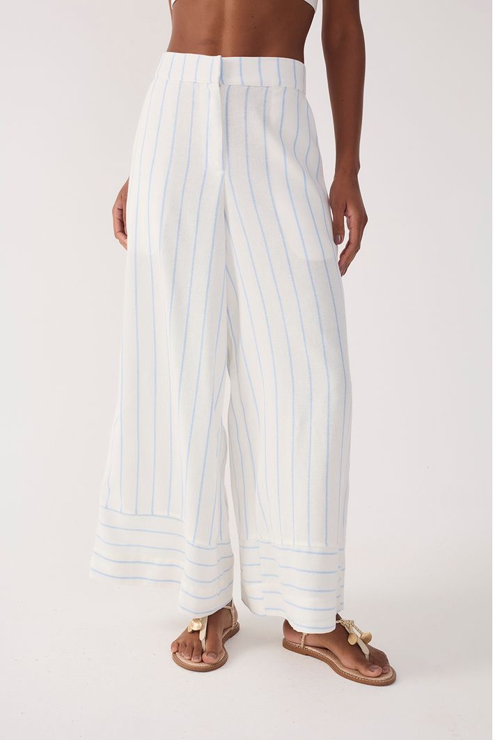 Calça Cropped Linho Listrado